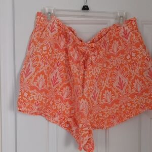 LOFT Orange Paisley Elastic-Waist Shorts